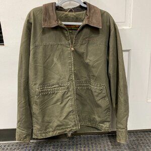 Timberland Weathergear Distressed Men's Khaki Jacket with Leather Collar Size S